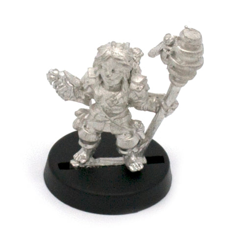 Unpainted pewter Halfling Honey Mage miniature, 24mm tall, another view