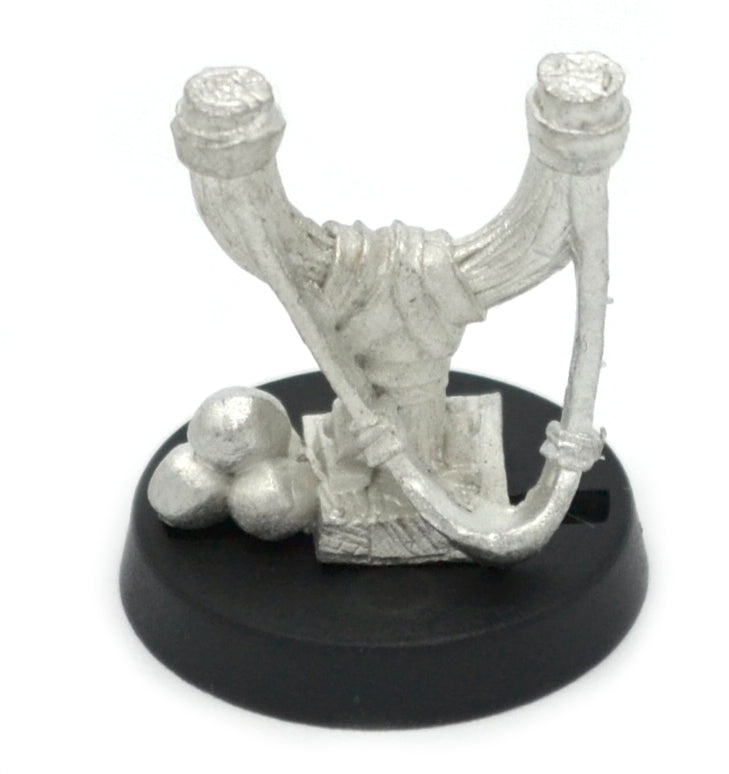 Unpainted pewter Giant Slingshot miniature, 20mm tall, another view