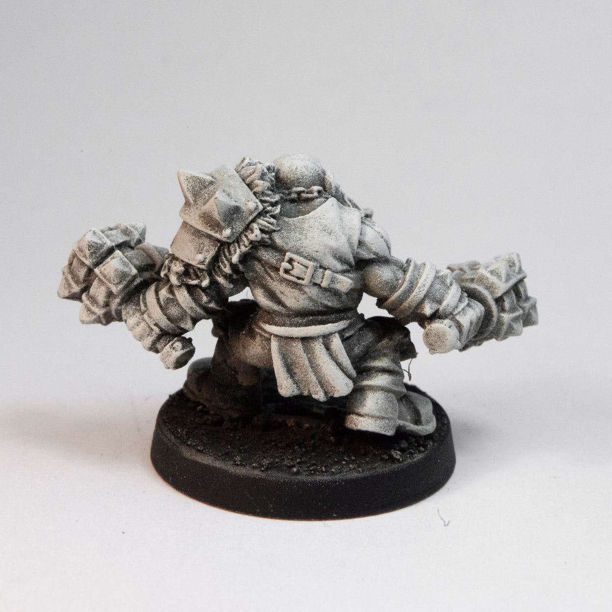 Primed pewter Dwarven Battlerager miniature, 32mm tall, another view