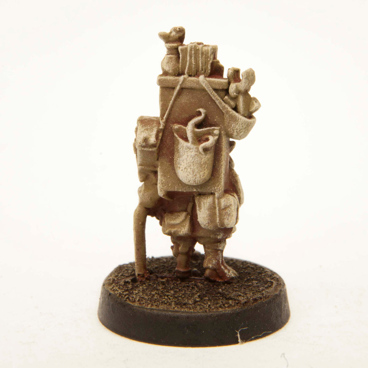 Primed pewter Gnome Tinker miniature, 26mm tall, another view