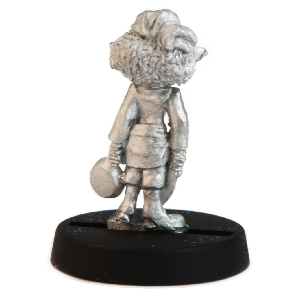 Unpainted pewter Gnome Chef miniature, 20mm tall, another view