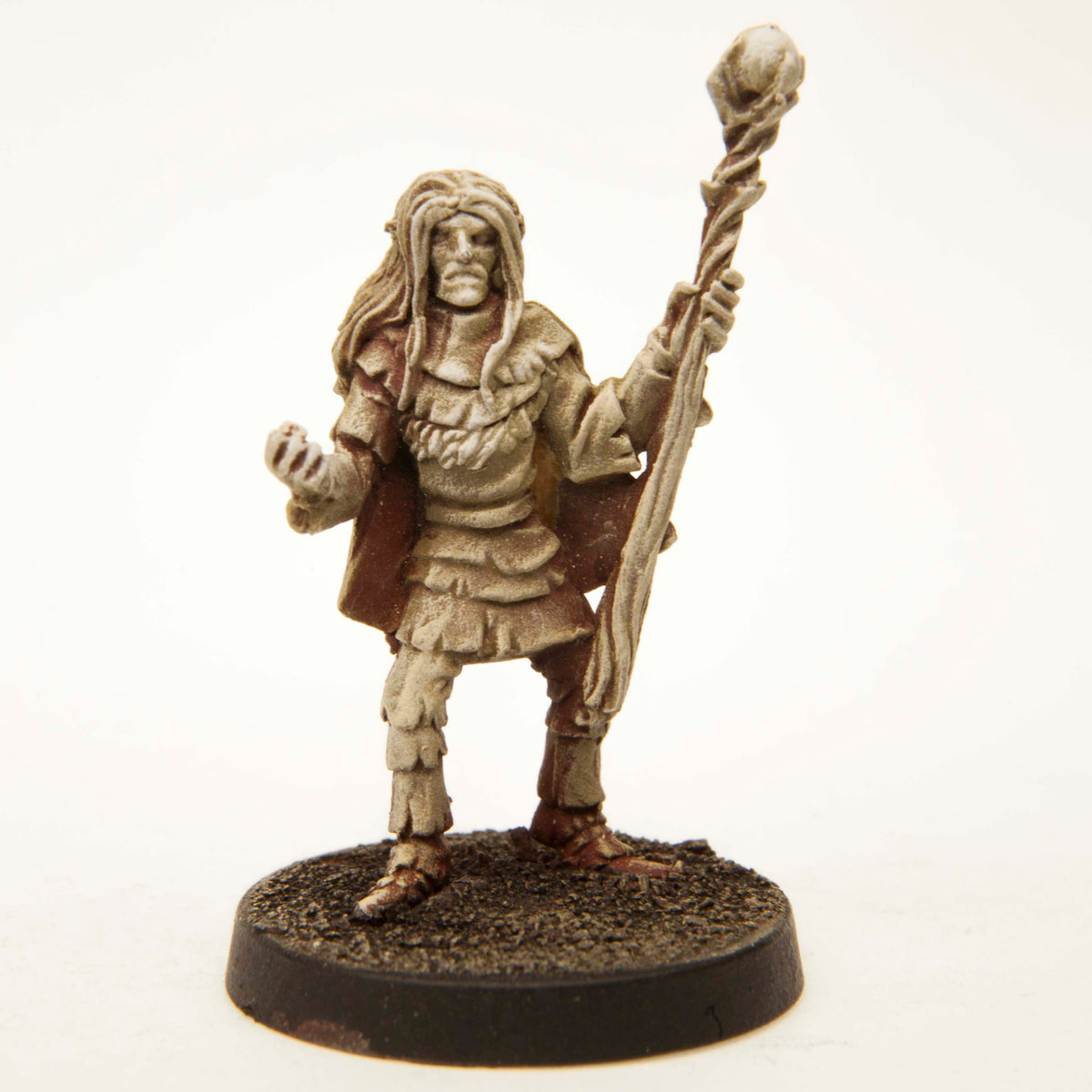 Primed pewter Elf Wizard miniature, 38mm tall