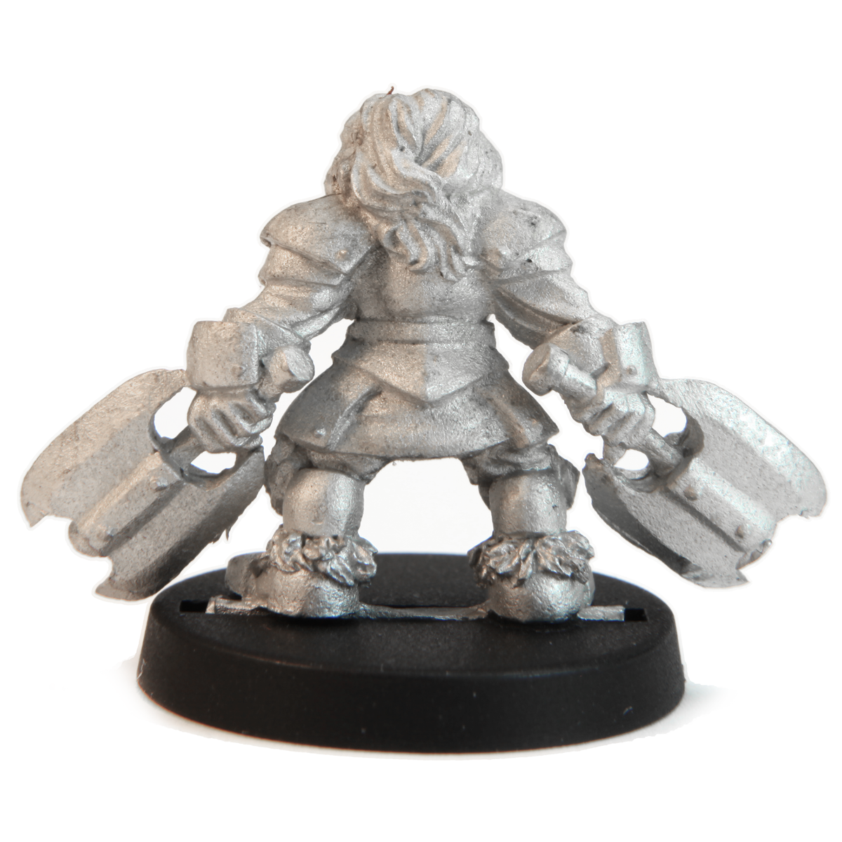 Unpainted pewter Dwarven Berserker miniature, 23mm tall, another view