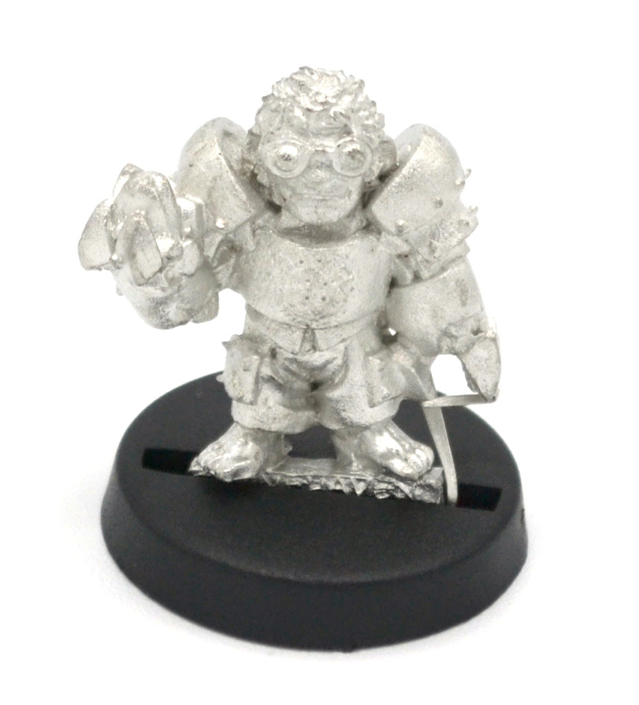 Unpainted pewter Halfling Digger miniature, 20mm tall