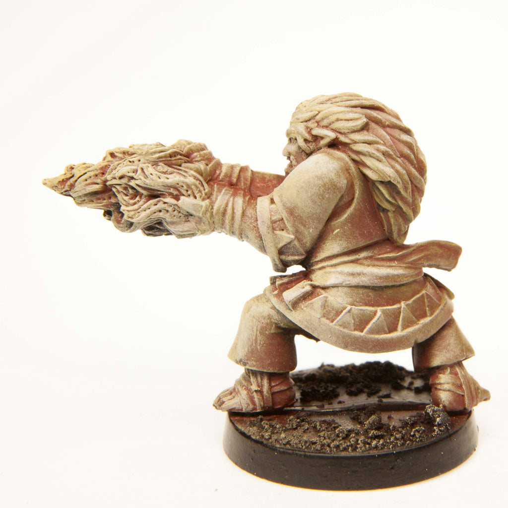 Primed pewter Half-Orc Monk miniature, 29mm tall, another view