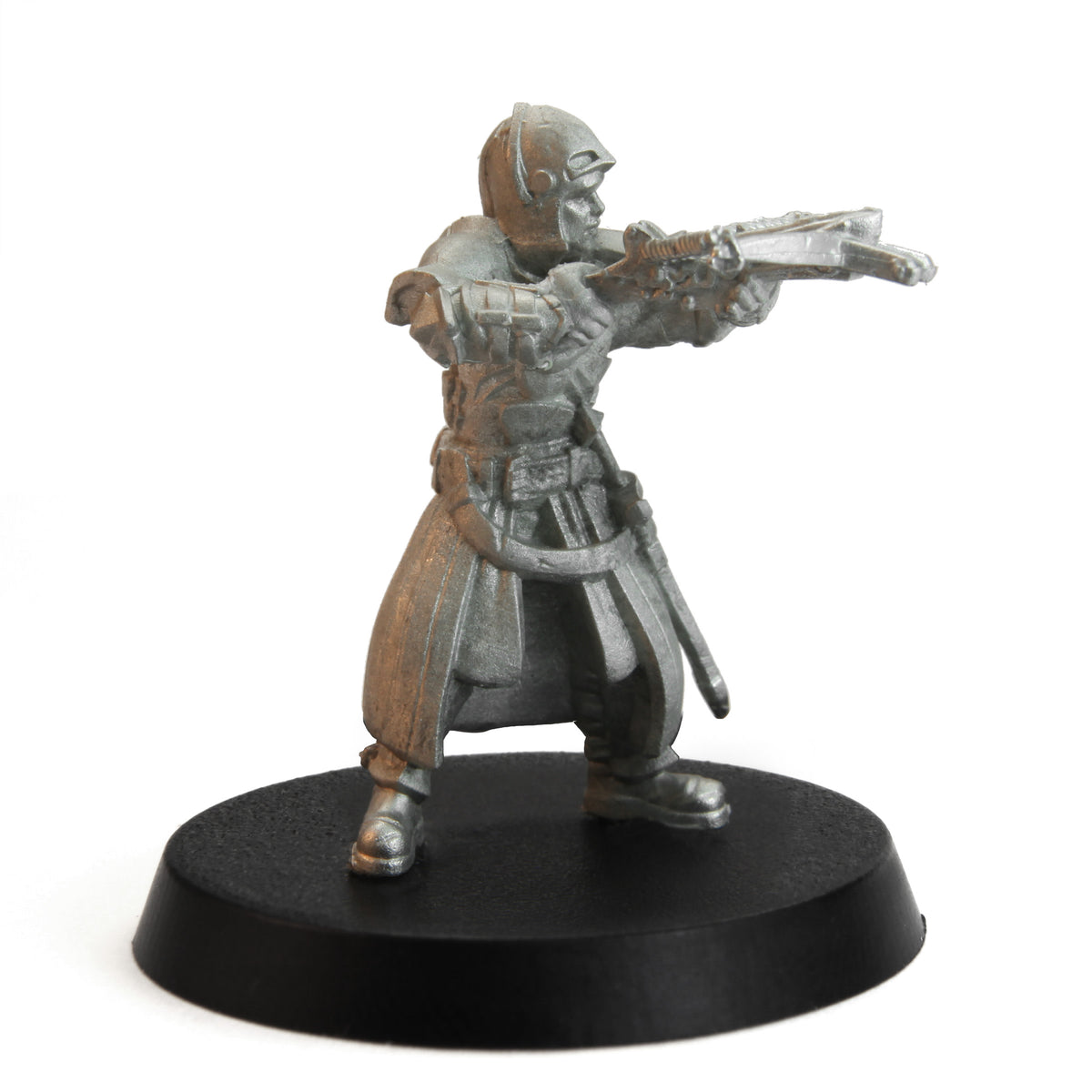 Unpainted pewter Tytantroll Crossbow Guard miniature, 36mm tall