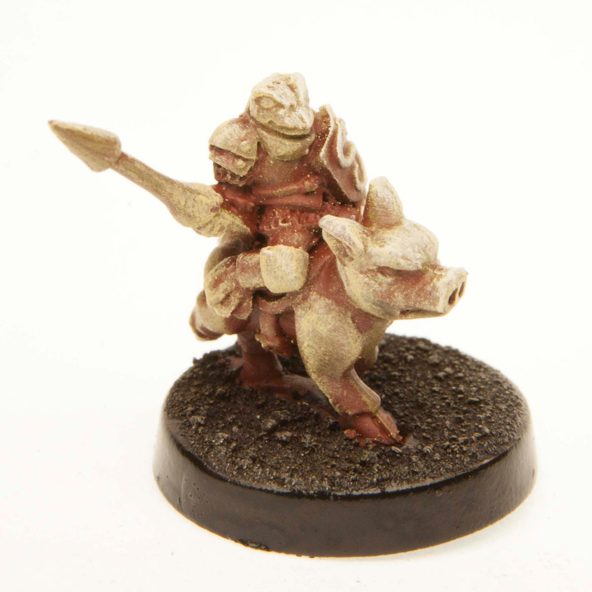 Primed pewter Grippli Knight Mounted on Pig miniature, 23mm tall, another view