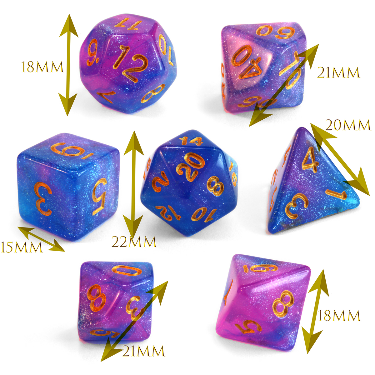Level 1 Wizard Dice Set Polyhedral Dice (7pcs) Pink and Blue Glitter Sparkle Mixed, another view