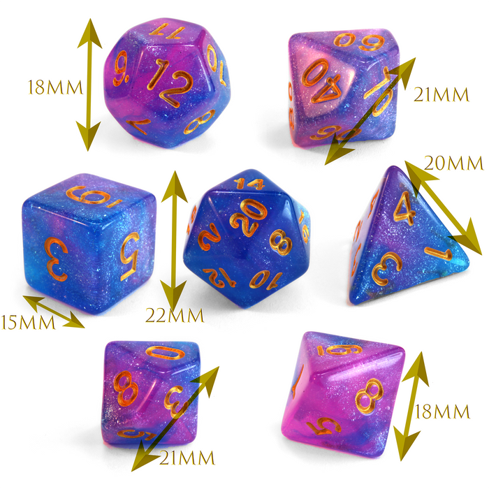 Level 1 Wizard Dice Set Polyhedral Dice (7pcs) Pink and Blue Glitter Sparkle Mixed Great for Dungeons and Dragons, Role Playing Tabletop Games