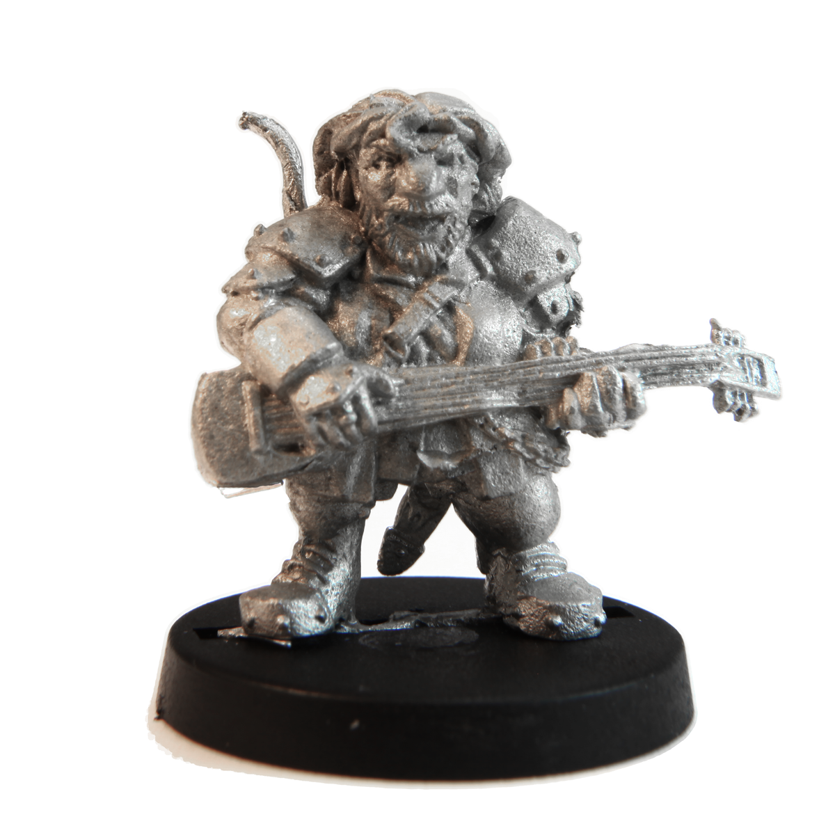 Unpainted pewter Dwarf Bard miniature, 25mm tall