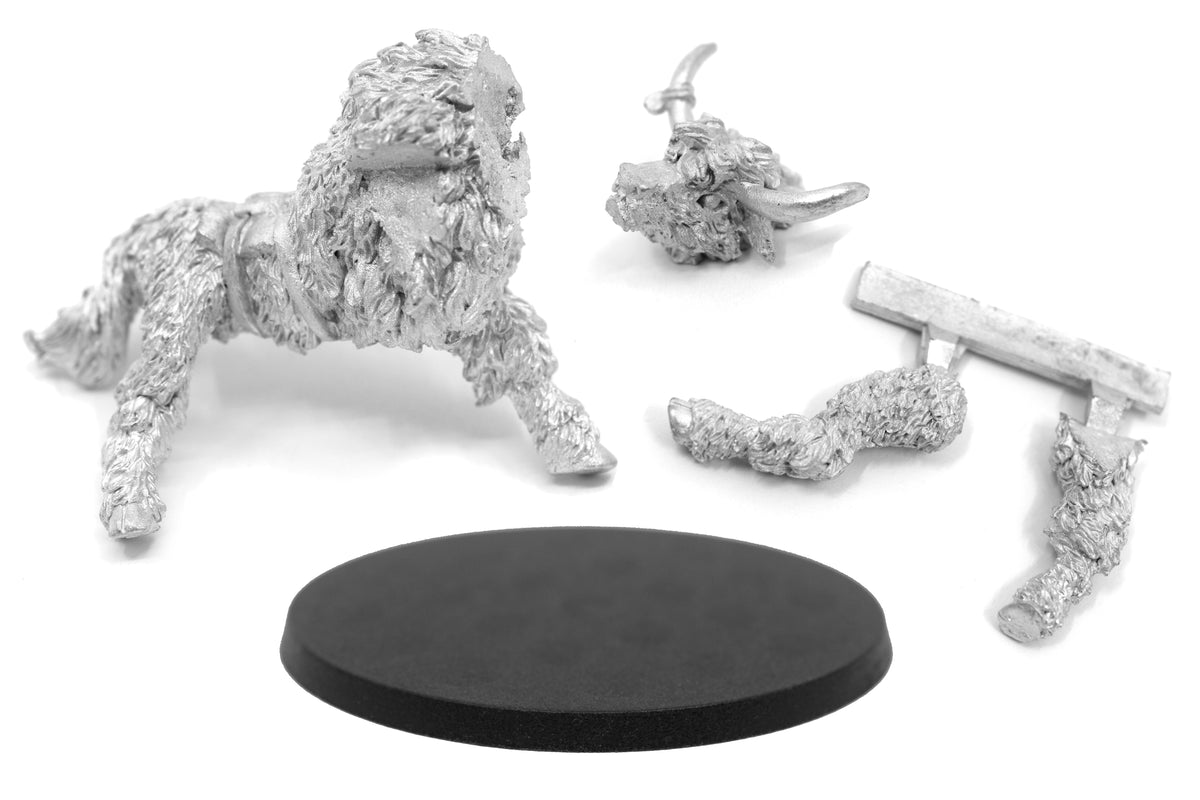 Unpainted pewter Yak Mount miniature, 31mm tall, another view