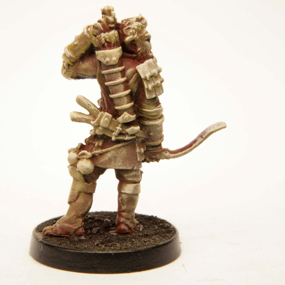 Primed pewter Half-Orc Archer miniature, 35mm tall, another view