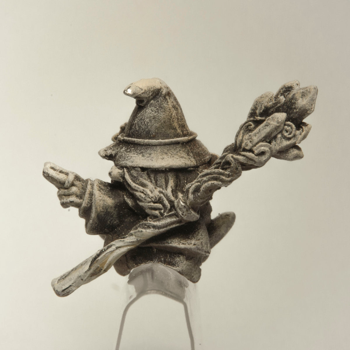 Primed pewter Gnome Wizard Rider miniature, 20mm tall, another view