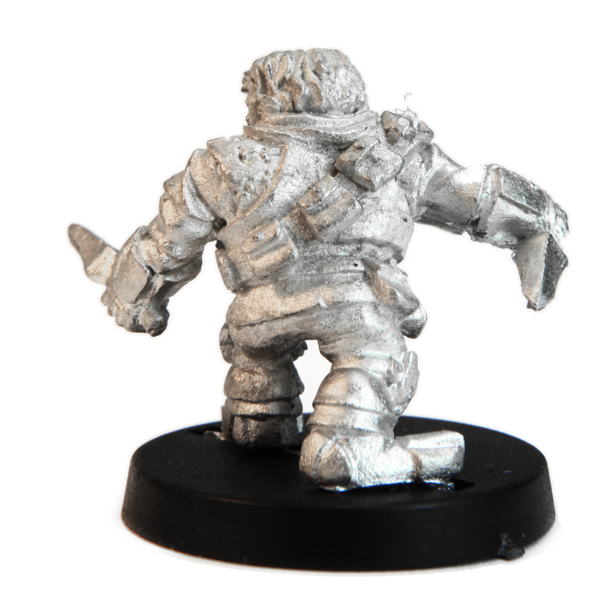Unpainted pewter Dwarven Rogue miniature, 32mm tall, another view