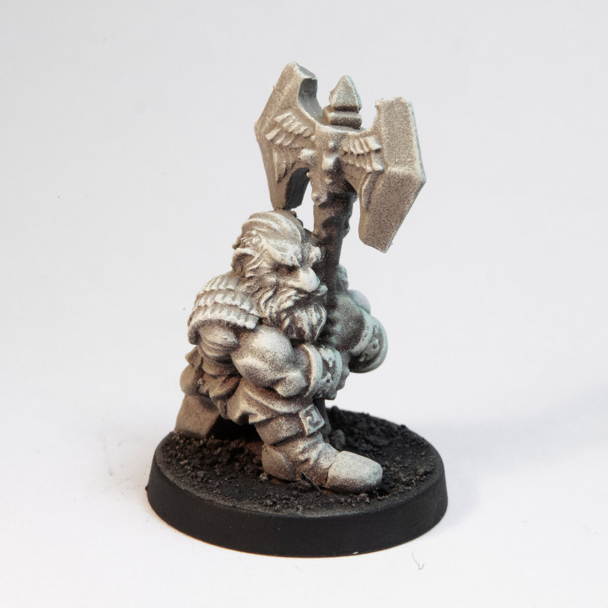 Primed pewter Dwarven Barbarian miniature, 32mm tall