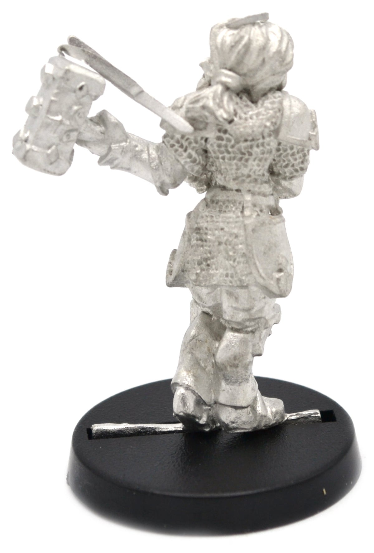 Unpainted pewter Human Paladin Female miniature, 34mm tall, another view