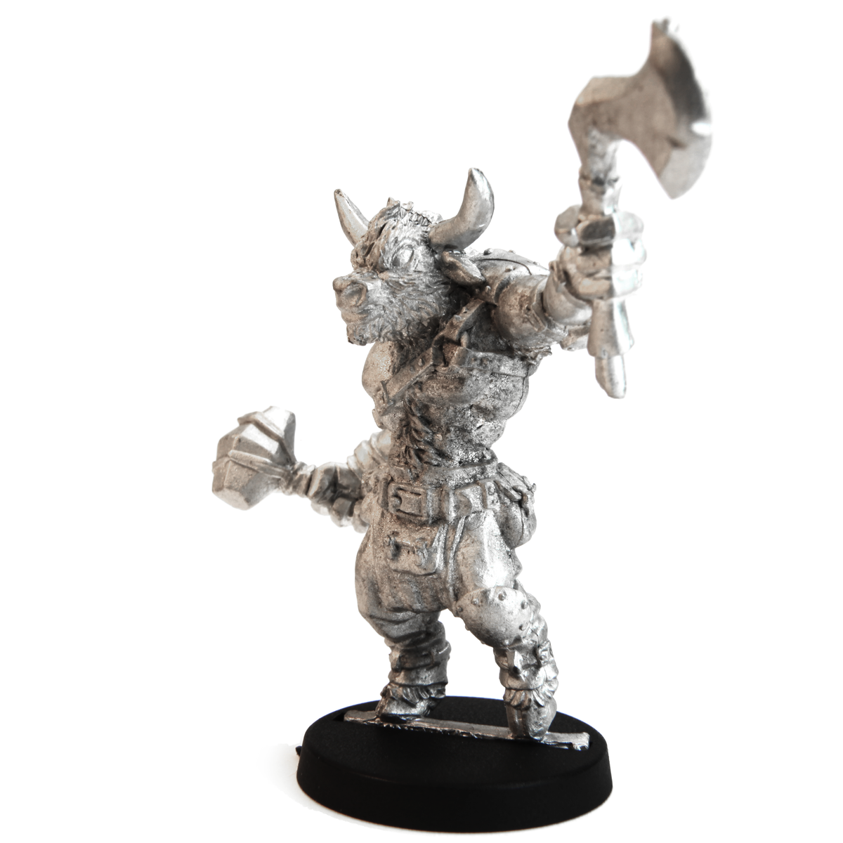 Unpainted pewter Minotaur Fighter Male miniature, 52mm tall