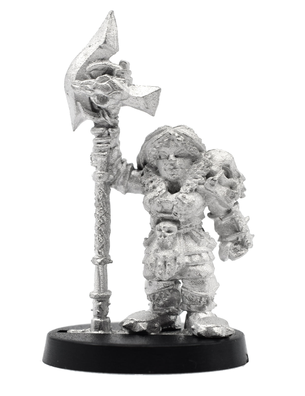 Unpainted pewter Dwarven Barbarian miniature, 39mm tall